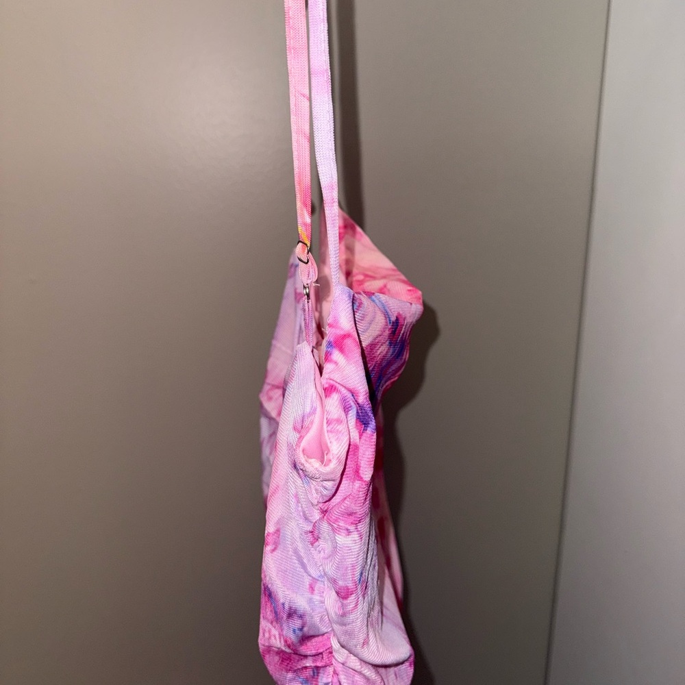 Side Split Thigh Ruched Print Mesh Bodycon Dress - Pink Size Large New w tags - Picture 9 of 12